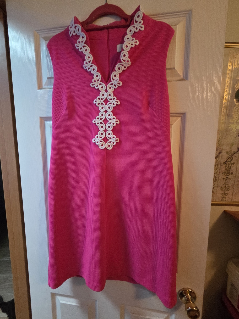 Elle Hot Pink Midi Dress with Decorative White Trim